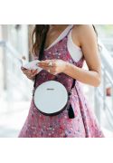 Фото Круглая кожаная женская сумочка Tablet черно-белая